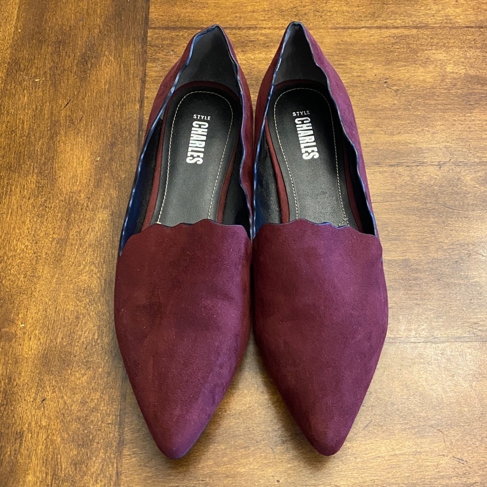Charles Maroon suede Scalloped Flats